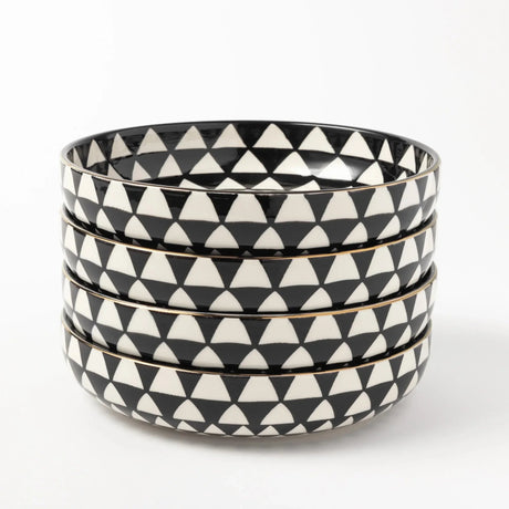 Medallion 4-Pack Ceramic Low Bowls Black and White,  ramen bowl,  ceramic bowl,  noodle bowl, bowl set Julia M LifeStyles