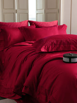 Red Cotton Jacquard Bedding Set with Duvet Cover, 4-Piece