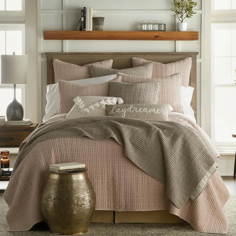 Elegant Taupe Cotton Waffle Quilt Set with Pillow Shams for Full/Queen Bed Julia M LifeStyles