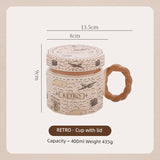 Hero Retro Ceramic Mug with Lid - Exquisite 300-400ml Coffee Cup