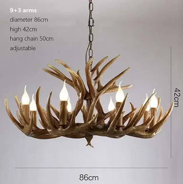Rustic Alpine Hand-Crafted Deer Antler Pendant Chandelier