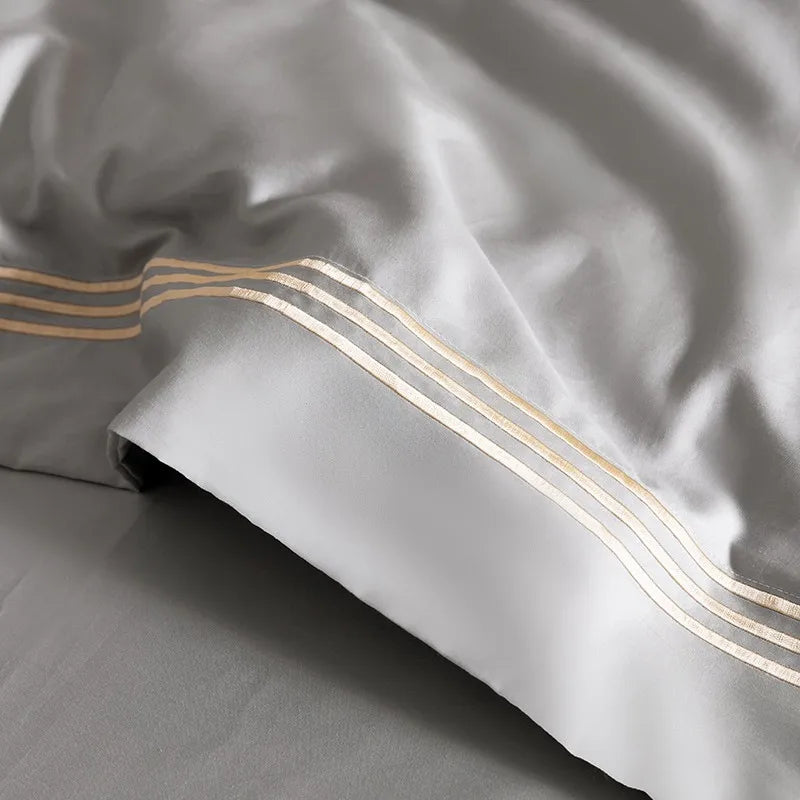 Luxury 1000TC Egyptian Cotton Duvet Cover Set with Silver Embroidery
