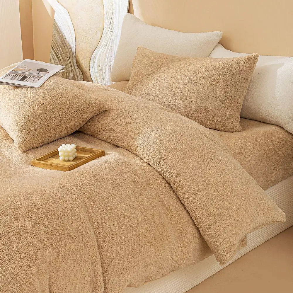 Plush Fleece Duvet Cover Set with Sheet, 4-Piece