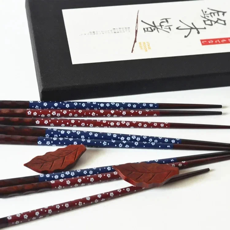 Elegant Chinese Style Wooden Chopstick Gift Set with Rest - 4 Pairs Julia M LifeStyles