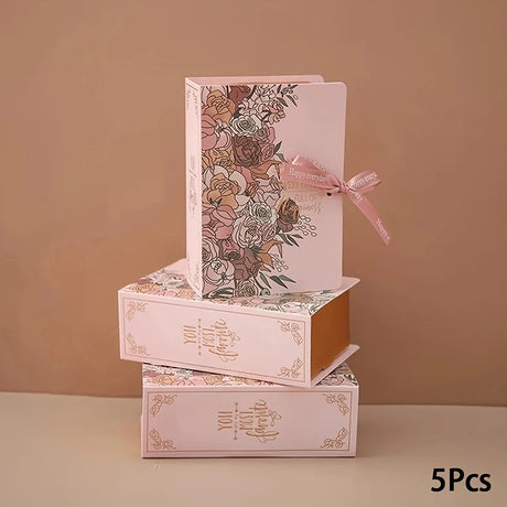 5Pcs Book Shape Gift Box with Ribbon Paperboard for Parties and Special Occasions