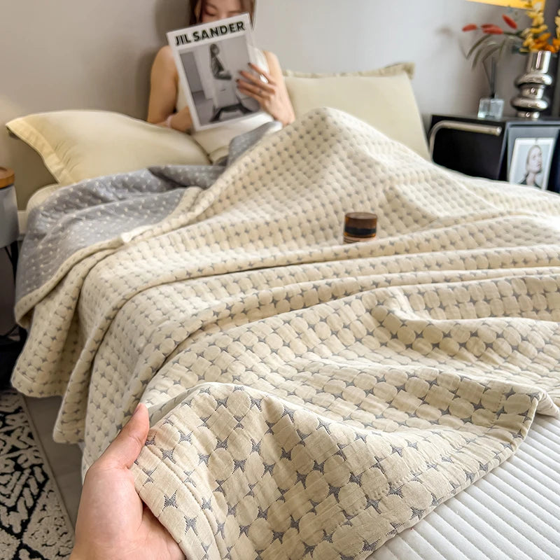 Luxury 100% Cotton Throw Blanket for Single Queen King Bed All Season Pure Cotton Blankets Cozy Soft Breathable Thermal Blankets