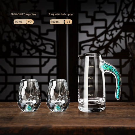Crystal Glass Wine Decanter Set with Gold Foil Shot Cup