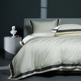 Premium 1400TC Egyptian Cotton Smooth Soft Bedding Set Chic White Grey Patchwork Duvet Cover Flat/Fitted Bed Sheet Pillowcases