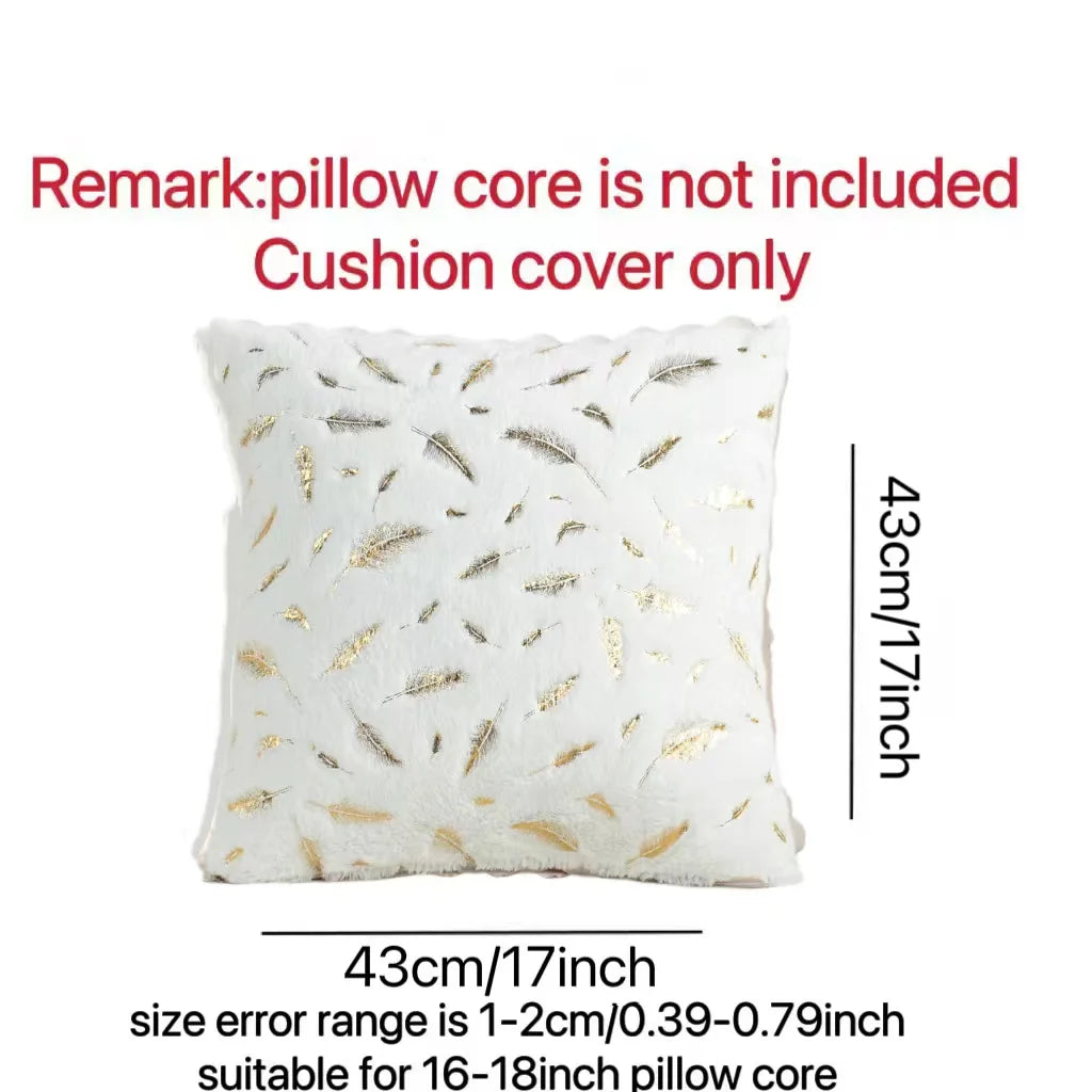 2pcs faux fur foil print feather decorative throw pillow cover,fluffy and soft plush cushion cover,for sofa bed, living room