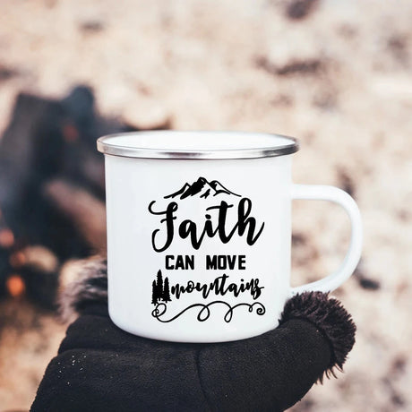 Faith Hope Love Print Christian Creative Enamel Mugs Outdoor Travel Coffee Cup Drink Dessert Milk Vintage Handle Drinkware Gift Julia M Home & Kitchen