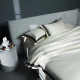 Premium 1400TC Egyptian Cotton Smooth Soft Bedding Set Chic White Grey Patchwork Duvet Cover Flat/Fitted Bed Sheet Pillowcases