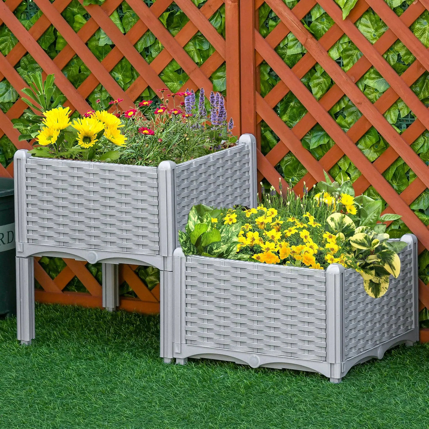 2-Piece Gray Raised Garden Bed with Self-Watering Legs for Growing Herbs & Vegetables Julia M LifeStyles