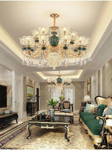 LED Crystal Ceramic Retro Ceiling Chandelier - European Style Luxury Lamp