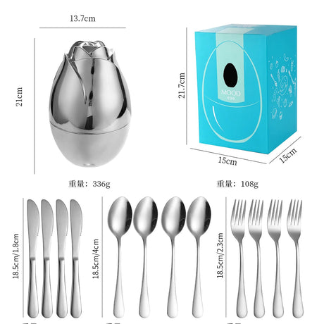 Rose Egg Stainless Steel Fork and Spoon Set with Storage Box