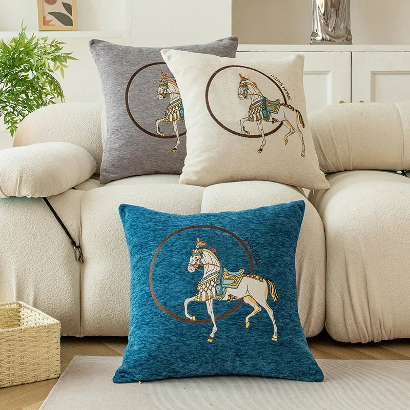 Horse 45cm Throw Pillow Cushion Covers Pack Of 1 Pcs Luxury Horse Embroidery Modern Style Couch Sofa Pillow Covers