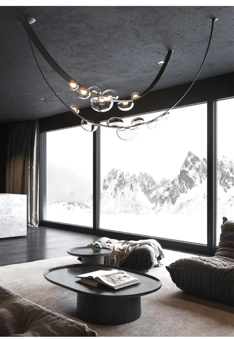 2025 Modern WaterDrop Leather LED Pendant LampsBelt Glass Ball Ceiling Chandelier Home Decor Hall Villa Living Lighting Fixture Julia M LifeStyles