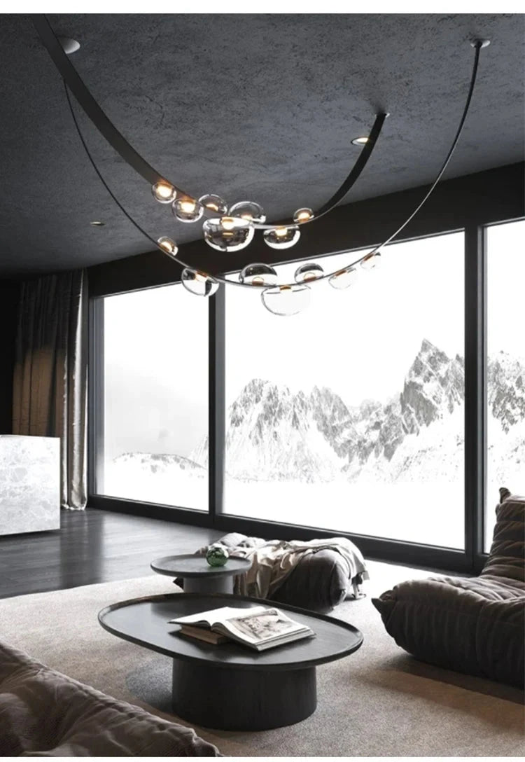 2025 Modern WaterDrop Leather LED Pendant LampsBelt Glass Ball Ceiling Chandelier Home Decor Hall Villa Living Lighting Fixture Julia M LifeStyles