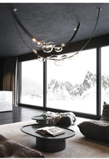 2025 Modern WaterDrop Leather LED Pendant LampsBelt Glass Ball Ceiling Chandelier Home Decor Hall Villa Living Lighting Fixture Julia M LifeStyles
