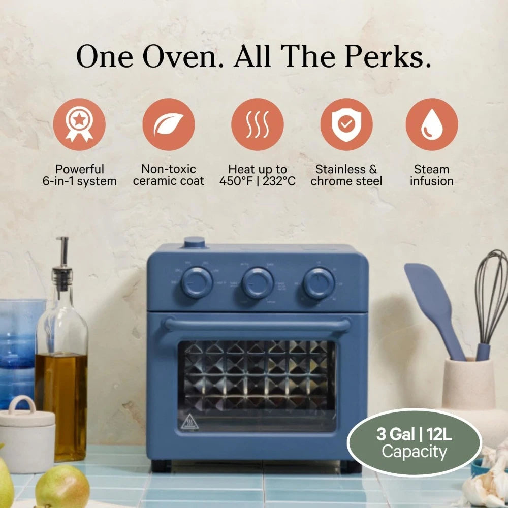 Blue  6-in-1 Air Fryer & Toaster Oven with Steam Infusion | Compact, Countertop Friendly, Fast Preheat,Multifunctional - Best Julia M LifeStyles