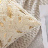 2pcs faux fur foil print feather decorative throw pillow cover,fluffy and soft plush cushion cover,for sofa bed, living room