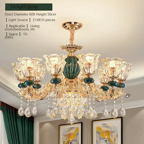 LED Crystal Ceramic Retro Ceiling Chandelier - European Style Luxury Lamp