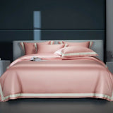 Premium 1400TC Egyptian Cotton Smooth Soft Bedding Set Chic White Grey Patchwork Duvet Cover Flat/Fitted Bed Sheet Pillowcases