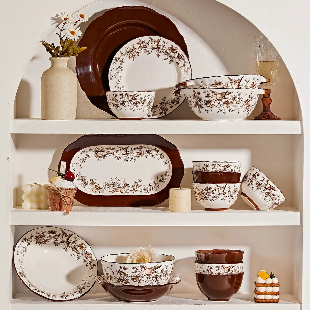 Retro Rose Household Anti-Slip full travel dish set is very luxurious luxury bowl kitchen dinner sets ceramic plates porcelain