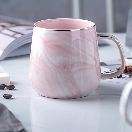 Nordic Marbled Ceramic Mug with Gold Rim