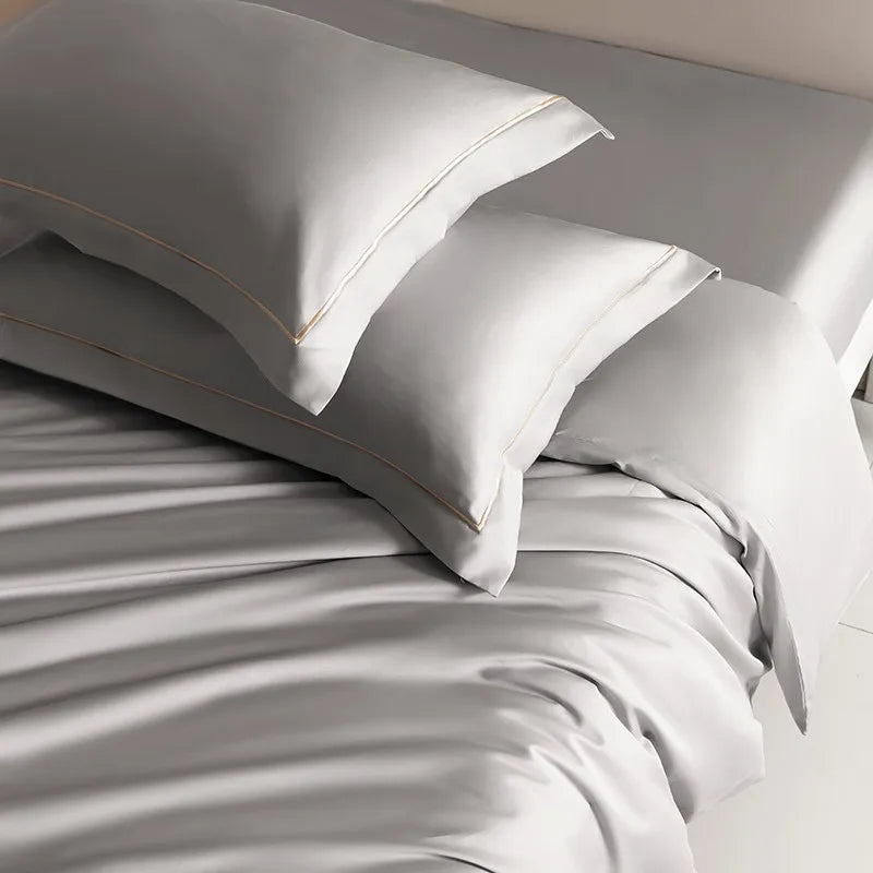 Luxury 1000TC Egyptian Cotton Duvet Cover Set with Silver Embroidery