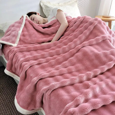 Cozy Coral Fleece Rabbit Fur Blanket for Sofa & Bedroom