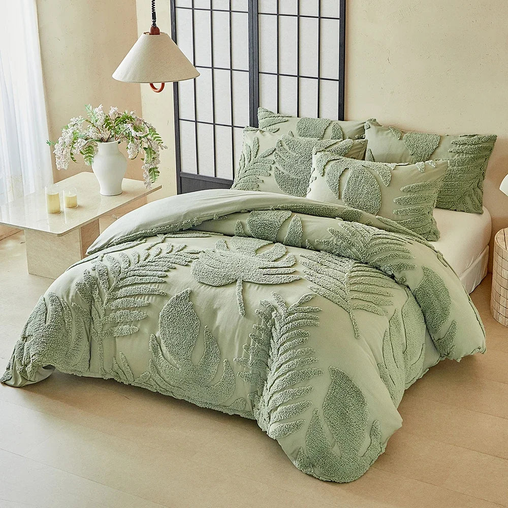 New Monstera Leaves Tufted Duvet Cover Set Single Double Bedding Set King Soft Comfortable Durable Quilt Cover and Pillowcases