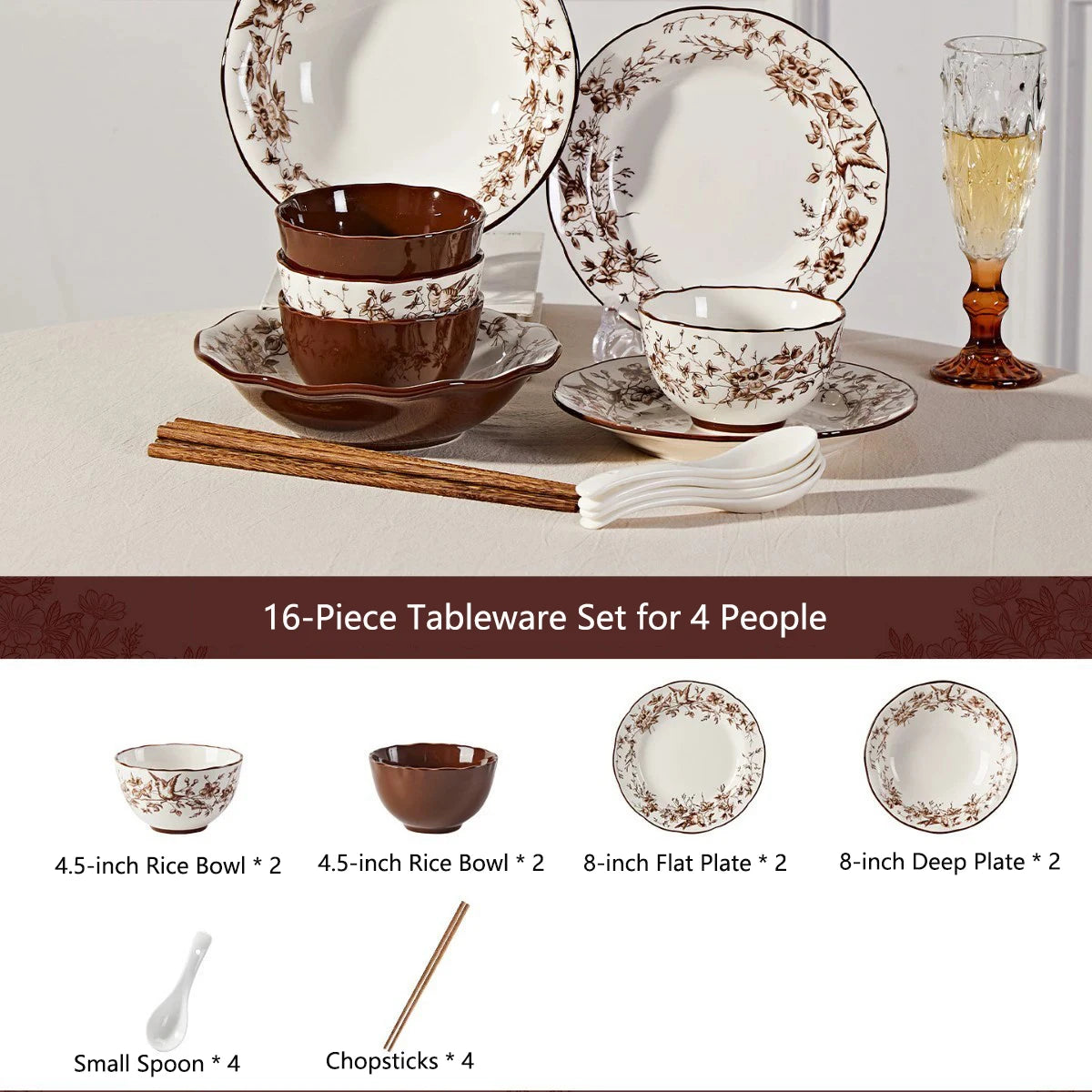 Retro Rose Household Anti-Slip full travel dish set is very luxurious luxury bowl kitchen dinner sets ceramic plates porcelain