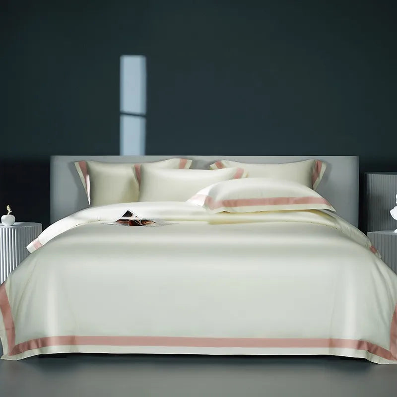 Premium 1400TC Egyptian Cotton Smooth Soft Bedding Set Chic White Grey Patchwork Duvet Cover Flat/Fitted Bed Sheet Pillowcases