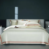 Premium 1400TC Egyptian Cotton Smooth Soft Bedding Set Chic White Grey Patchwork Duvet Cover Flat/Fitted Bed Sheet Pillowcases