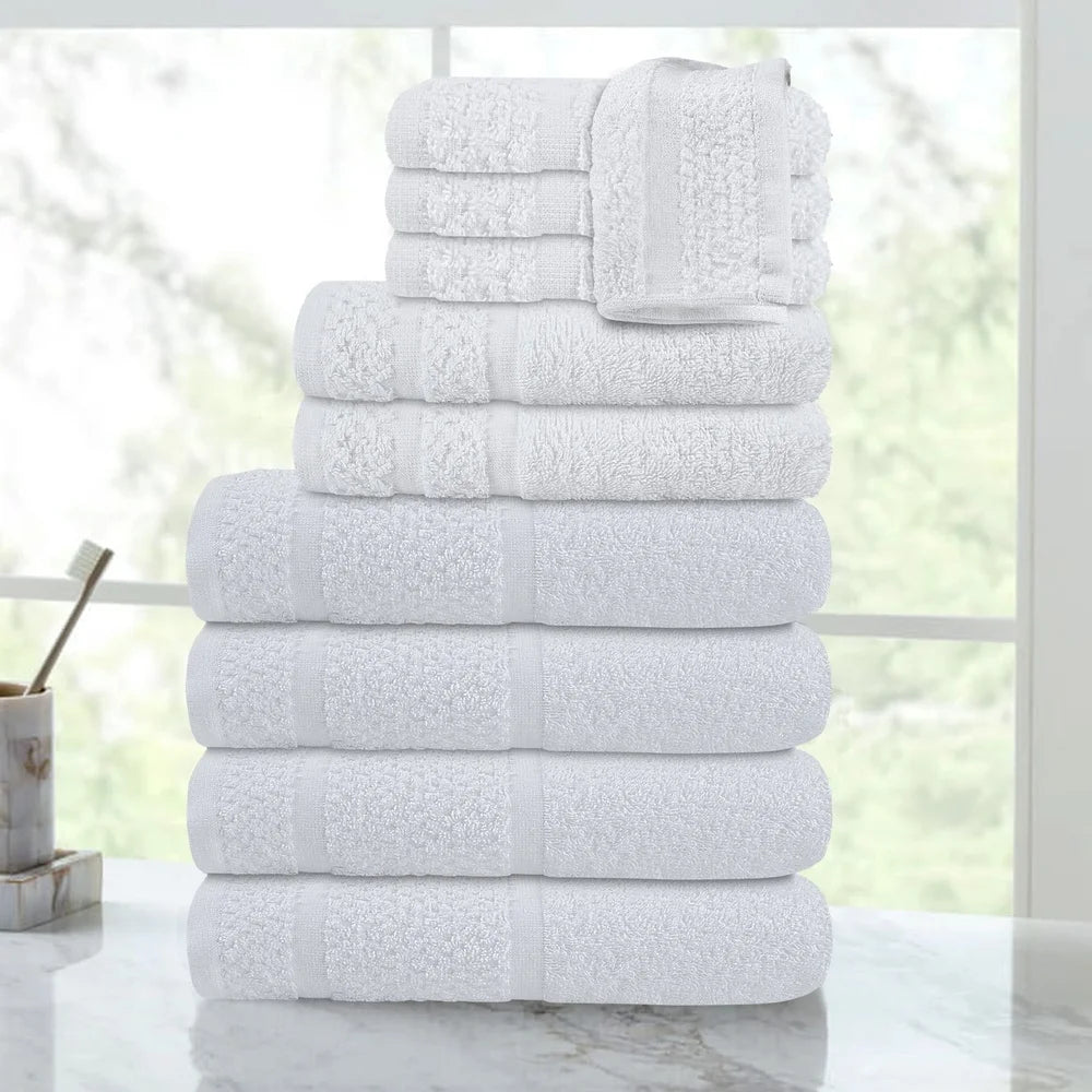 10 Piece Cotton Towel Set - Quick Dry & Soft Absorbent