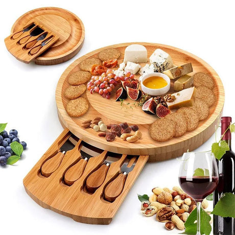 Bamboo Cheese Board Set with Cheese Knife & Bread Tray