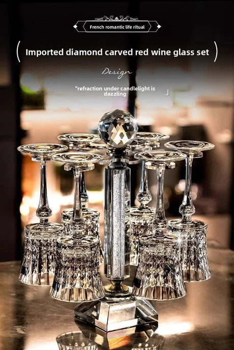 Glass Crystal Luxury Red Wine Glass Set Crystal Silk Iceberg Decanter Diamond Wine Glass Julia M Home & Kitchen