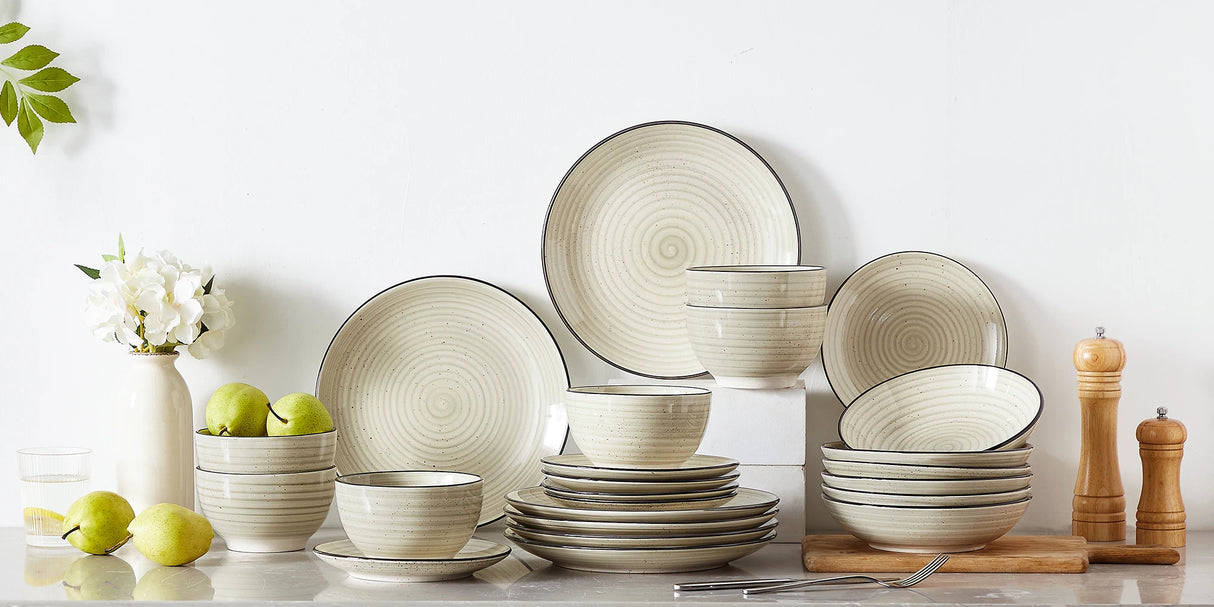 48 Piece Beige Hand-painted Ceramic Dinnerware Set