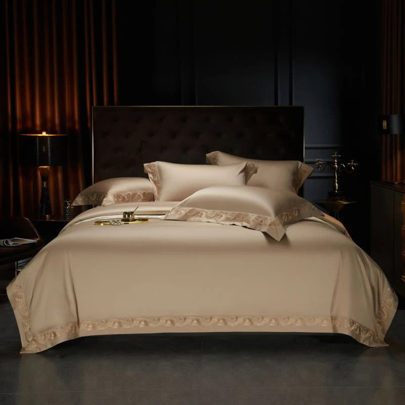 Luxury Gold Embroidery Bedding Set 1400TC Egyptian Cotton Soft Silky Queen King Duvet Cover Set With Sheet Pillowcases Bed Set