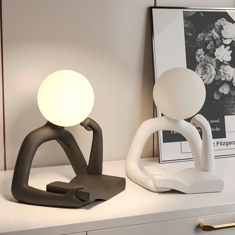 Modern Resin Abstract Statue LED table Light Figurine Model Craft Sculpture Ornament Home Decor Desktop Wine Cabinet Decoration