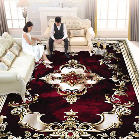 European Style Luxury Living Room Carpet - Red Retro Design
