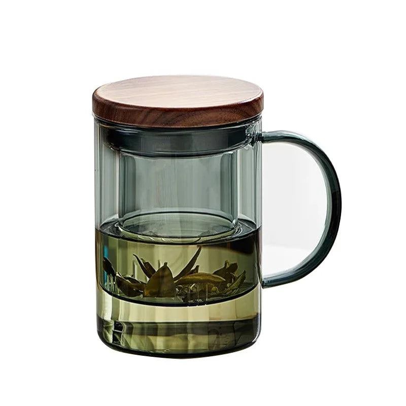400ml Heat-Resistant Glass Tea Cup with Filter and Wooden Lid Julia M LifeStyles