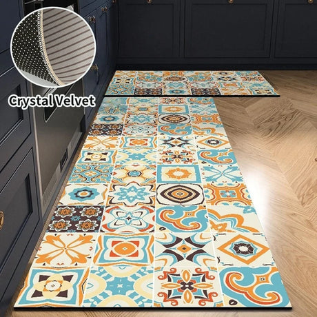 Vintage Printed Crystal Velvet Floor Mat Strip - Kitchen Rug & More