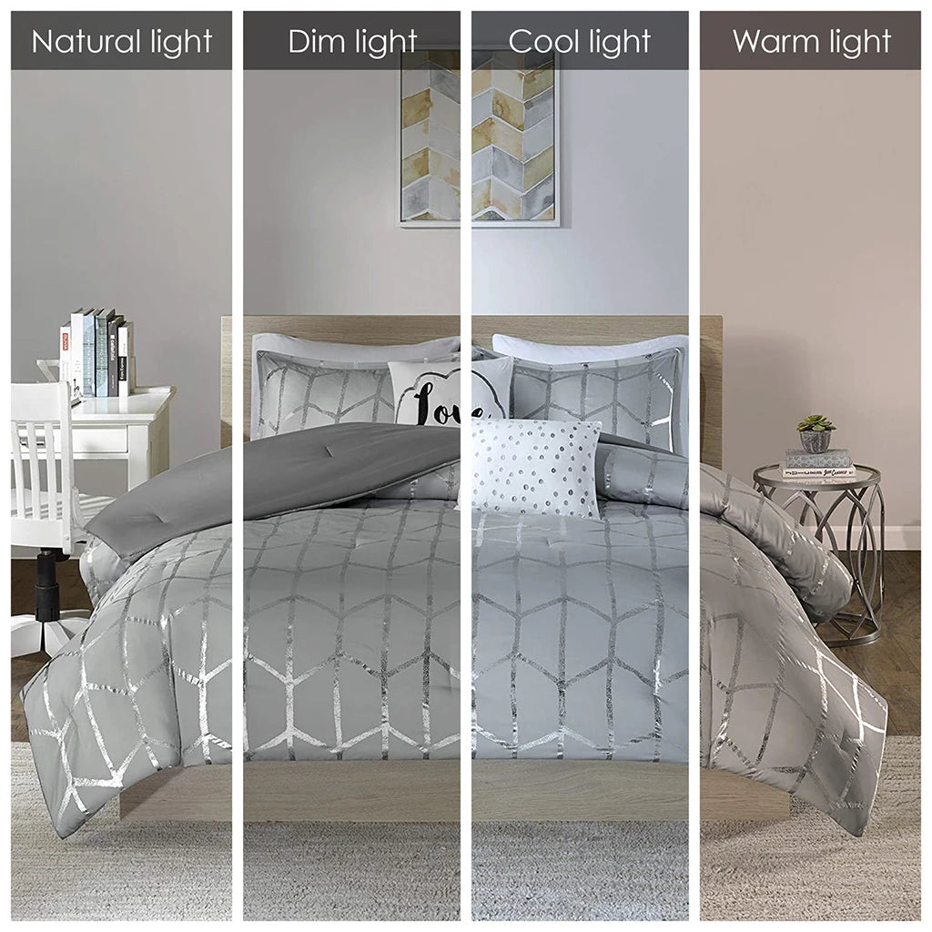Metallic Printed Duvet Cover Set for King/Cal King Bed