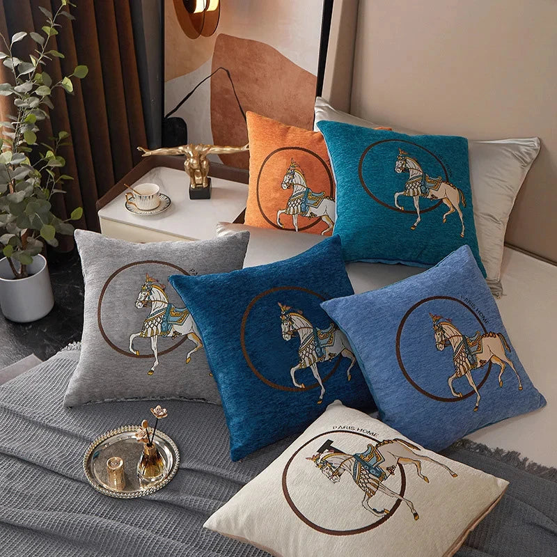 Horse 45cm Throw Pillow Cushion Covers Pack Of 1 Pcs Luxury Horse Embroidery Modern Style Couch Sofa Pillow Covers