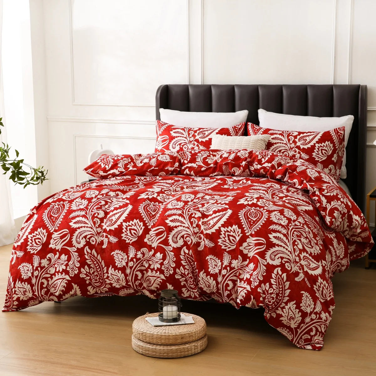 Boho White Paisley Floral Duvet Cover Twin Bohemian Exotic Flower Bedding Set Reversible Red Comforter Cover for Girl Women Room Julia M LifeStyles