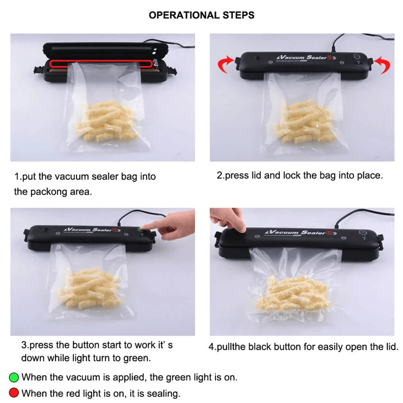 Automatic Vacuum Sealer Machine for Food Preservation Storage Saver with Seal Bag for Home Kitchen Use