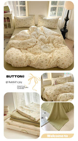Young Adult Heart Double-Layer Yarn Bedding Four-Piece Set Washed Cotton Duvet Cover Dormitory Bed Single Student Three-Piece Set 4 Julia M LifeStyles