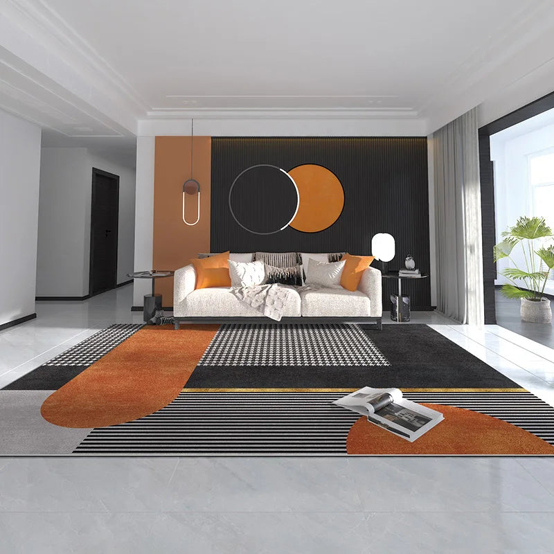 VIKAMA Orange Grey Large Living Room Carpet