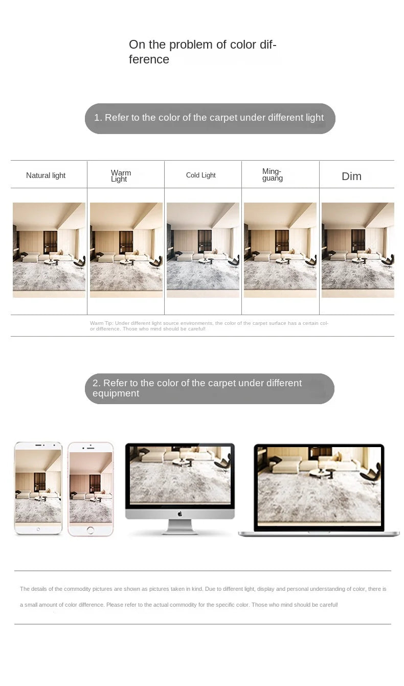 VIKAMA Black Large Living Room Carpet - Low Pile Waterproof Rug